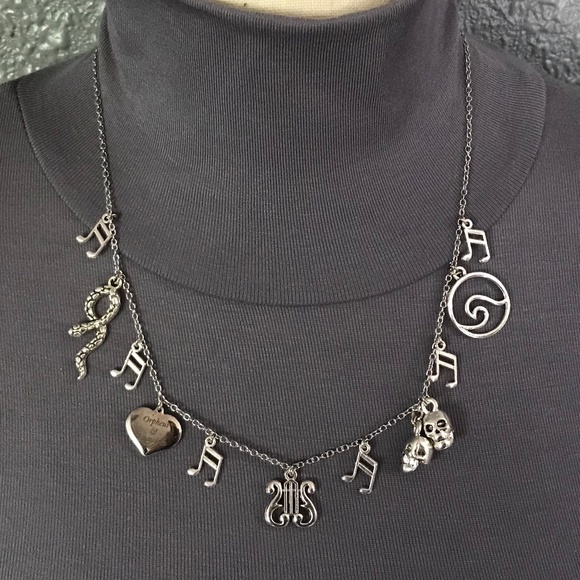 Orpheus & Eurydice Greek Mythology Handmade Necklace, Lyre, Music, Skulls, Heart - Picture 6 of 15